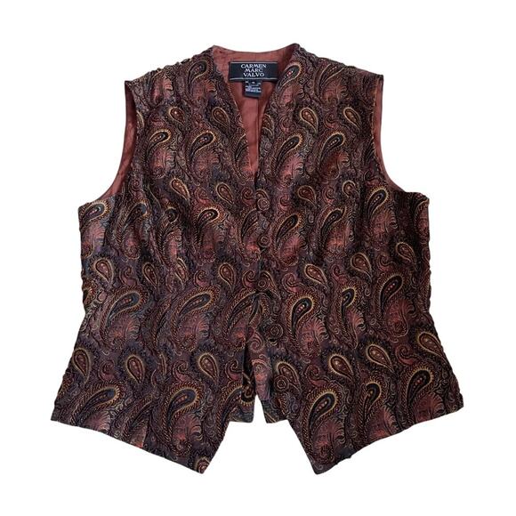 Carmen Marc Valvo Jackets & Blazers - Carmen Marc Valvo Brocade Vest Paisley Beaded Brown Button Closure Vintage 90 12